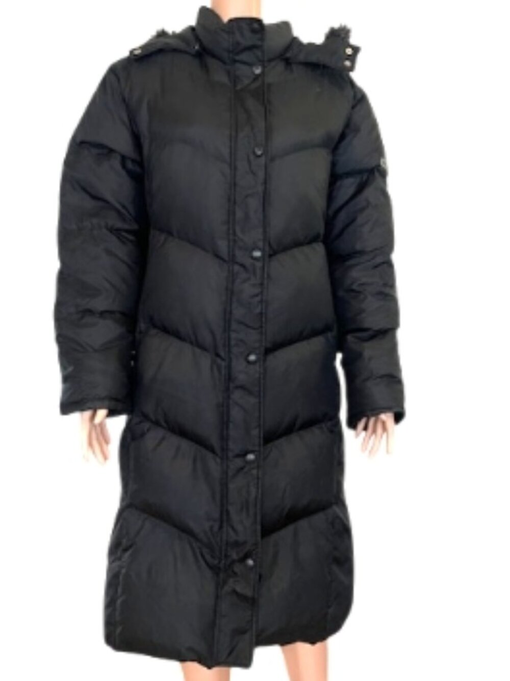 Steve Madden Women's Long Down Puffer Coat Black Faux Fur Hood XL NWOT